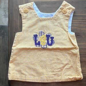 Heavenly kids Yellow LSU Embroidered Kids Pinafore Dress 6months